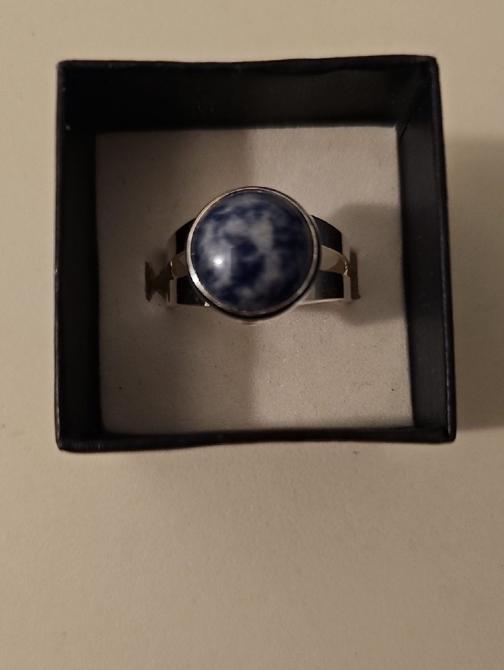 Handmade Blue and Silver Round Natural Stone Ring